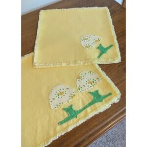 Vintage 70s Yellow Placemats Napkins Set of 4 Patchwork Mushrooms